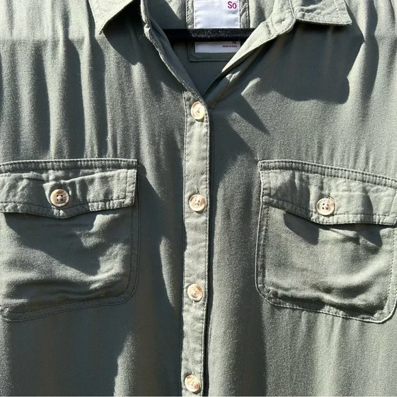 Sz-Cl-SO brand army green shirt dress with fabric belt - Picture 3 of 7